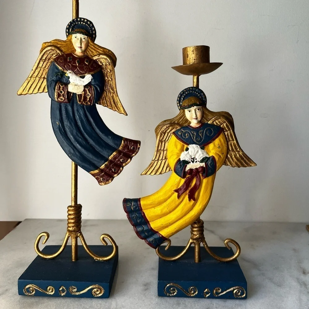 Gold and Blue Angel Candle Holders